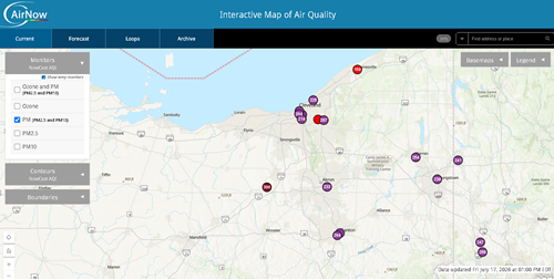 Image of Air Quality index reading for local region.