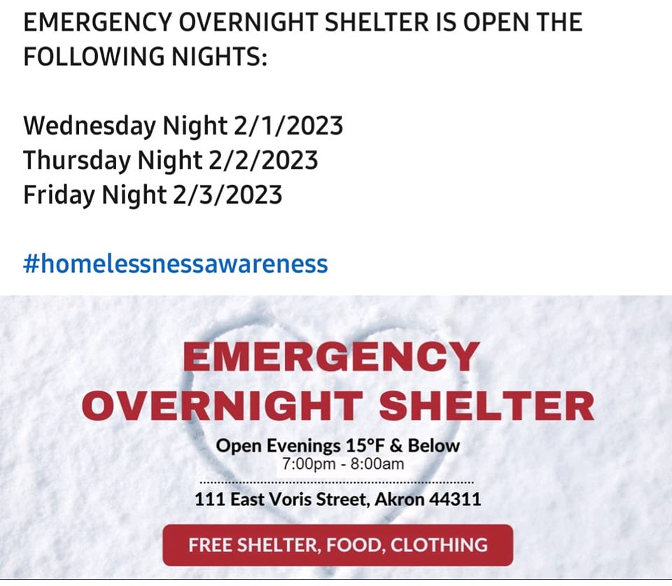 Image of Community Support Services emergency overnight shelter options for Feb 01-03, 2023.