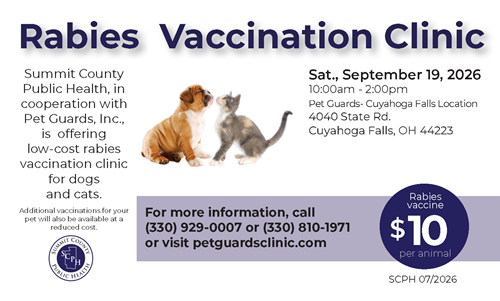 Information card about rabies vaccination clinic. Details below image.