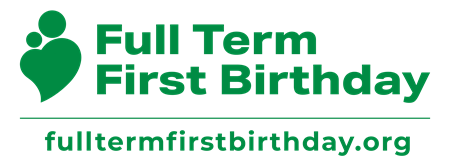 Green logo reading Full Term First Birthday fulltermfirstbirthday.org