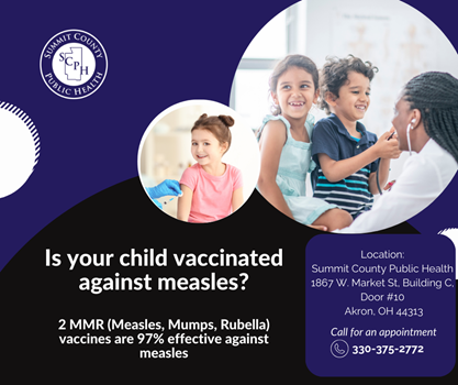 Is your child vaccinated against measles? 2 MMR vaccines are 97% effective against measles. Picture of school aged children getting vaccinated.