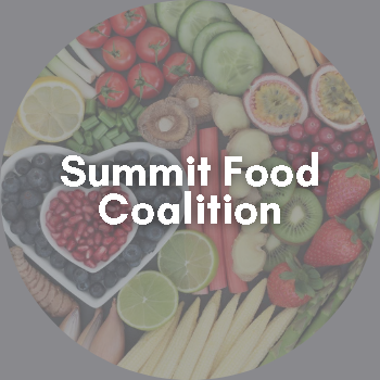 Image of fresh fruits & veggies. Links to information on the Summit Food Coalition.