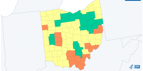 State of Ohio with counties colorized based on COVID data.